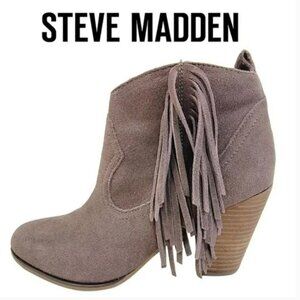 Steve Madden women's 8 Ohio western fringe booties in taupe EUC LIKE NEW